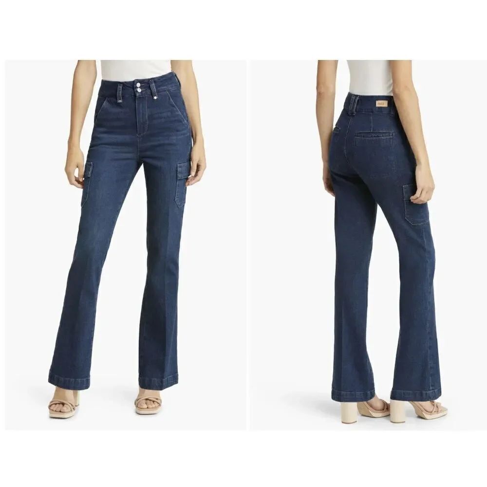 Paige Women's  Denim Cargo Trouser Dion High Rise Flared Jeans Size 29 New
